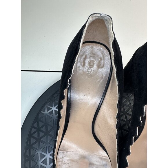 Chloe Black Suede Scalloped Round Toe Block Heels Sz 40.5 - Picture 5 of 9